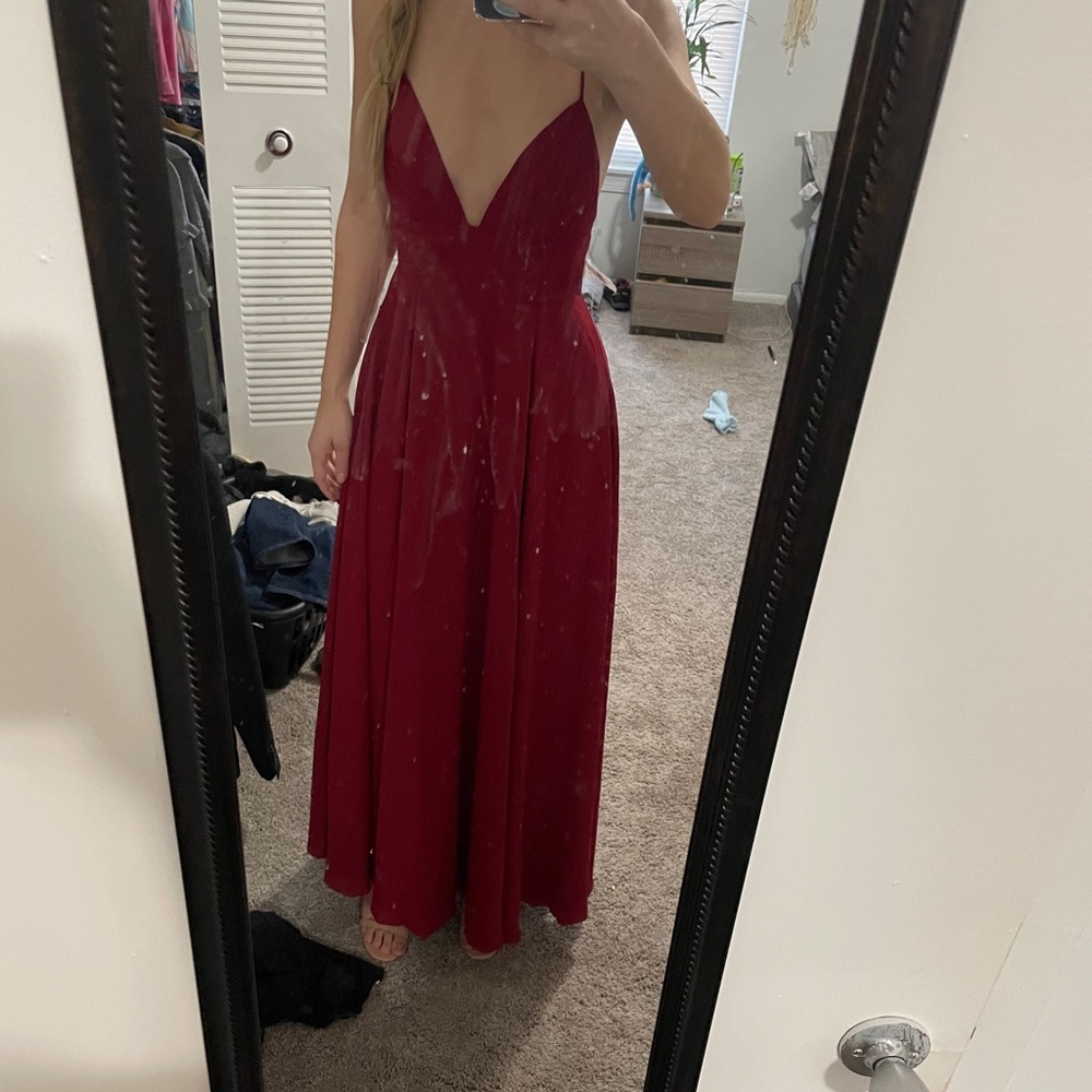 Burgundy fame and partners dress